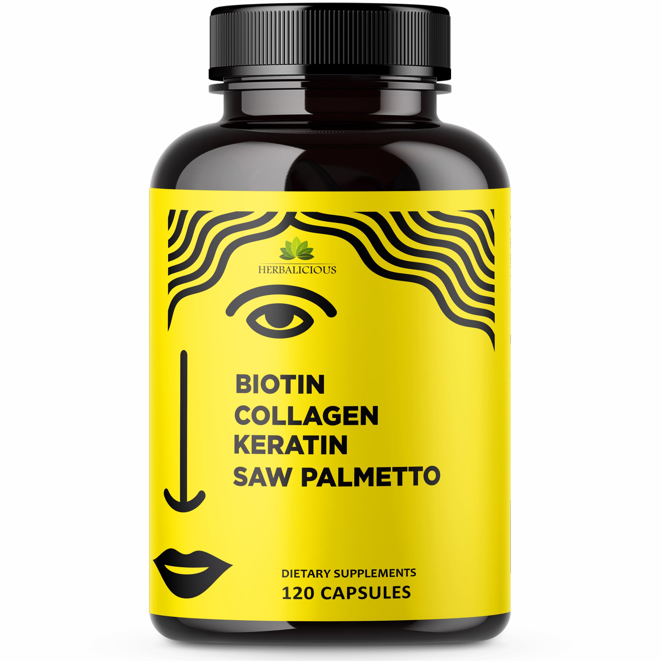 Herbalicious biotin collagen supplement bottle for hair and nails wellness.