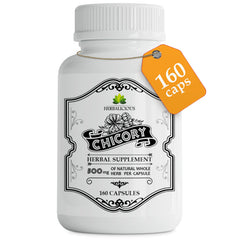 HERBALICIOUS Chicory Root Supplement bottle with capsules offers daily digestive support.