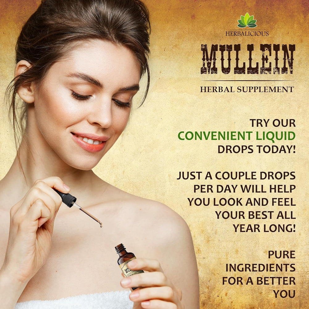 HERBALICIOUS Mullein Drops label closeup highlights organic ingredients and purity