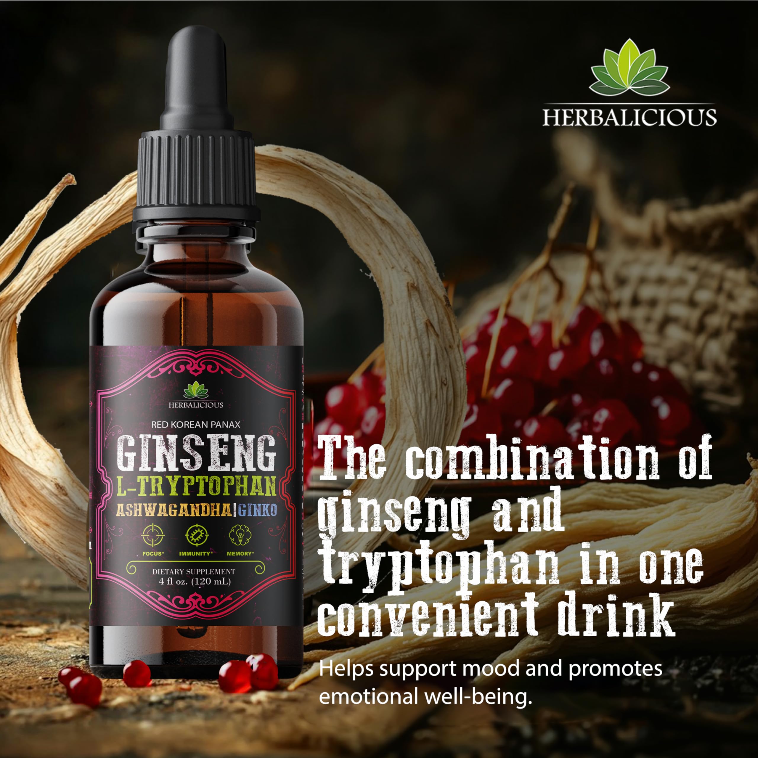 HERBALICIOUS non-GMO vegetarian formula label signals plant-based purity and transparency