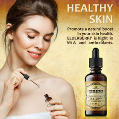HERBALICIOUS Organic Elderberry Liquid dropper highlights quick absorption and dosing.