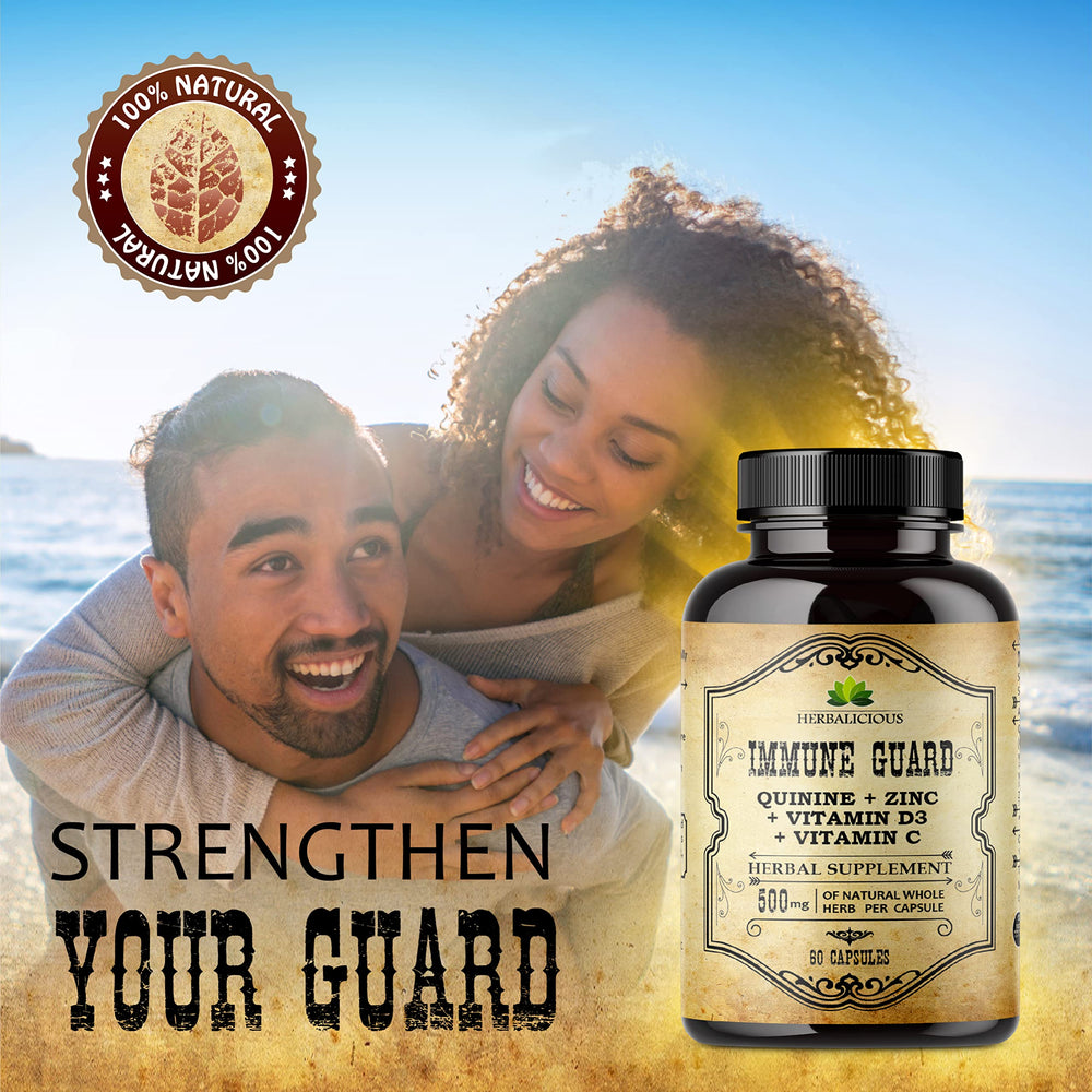 HERBALICIOUS Quinine Immune Guard shelf shot suggests a tidy daily wellness routine.
