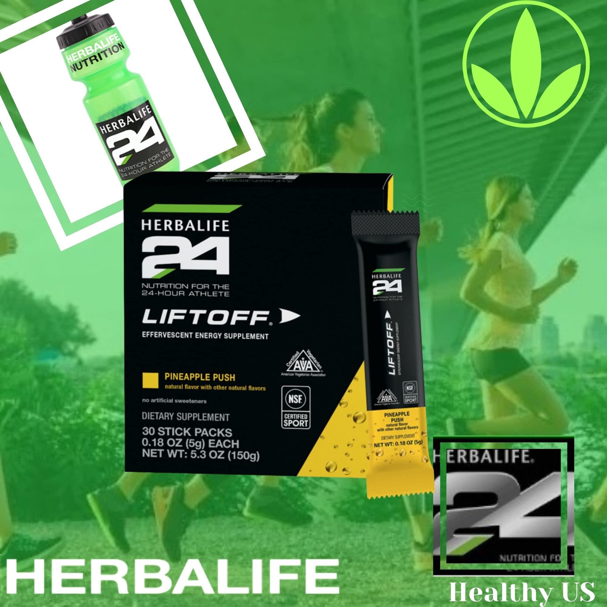 Herbalife24 Liftoff Pineapple Push container shows 30 stick packs.