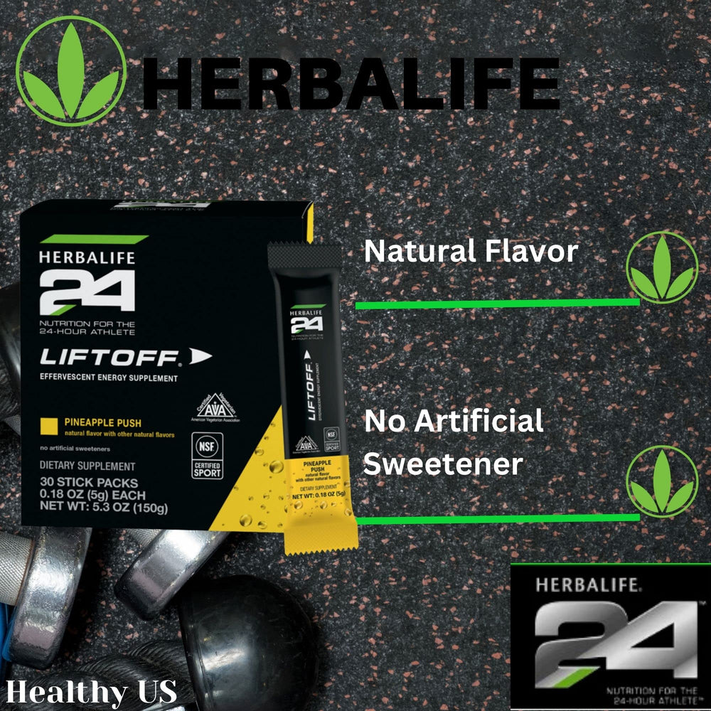Herbalife24 Liftoff Pineapple Push dissolved in water for flavored hydration.