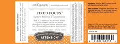 Herbalogic Fixed Focus label close-up shows natural ingredients and clarity
