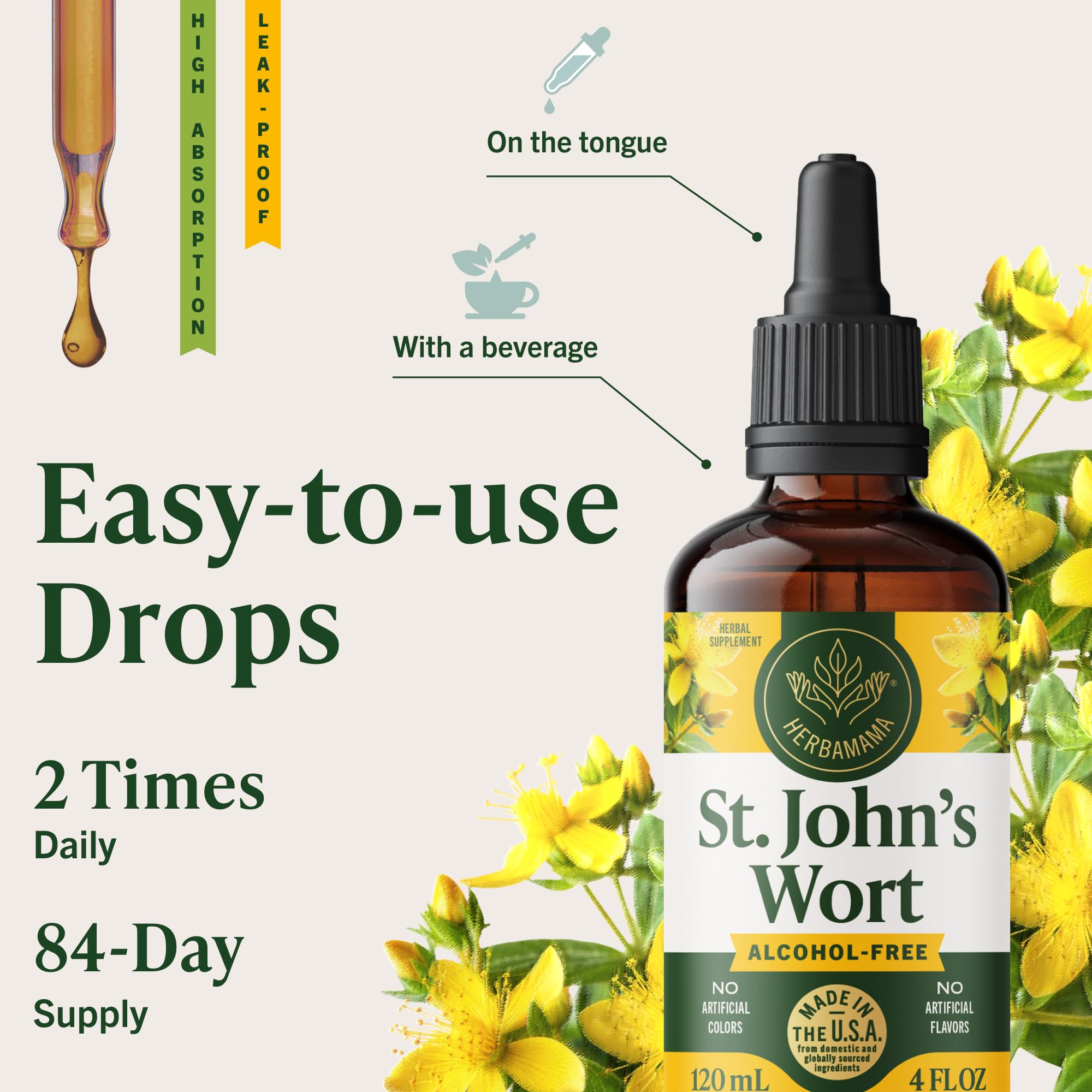 No alcohol or added sugar visual reinforces gentle, natural notes.