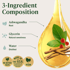 HERBAMAMA Ashwagandha Drops glass with juice illustrates quick, daily serenity.