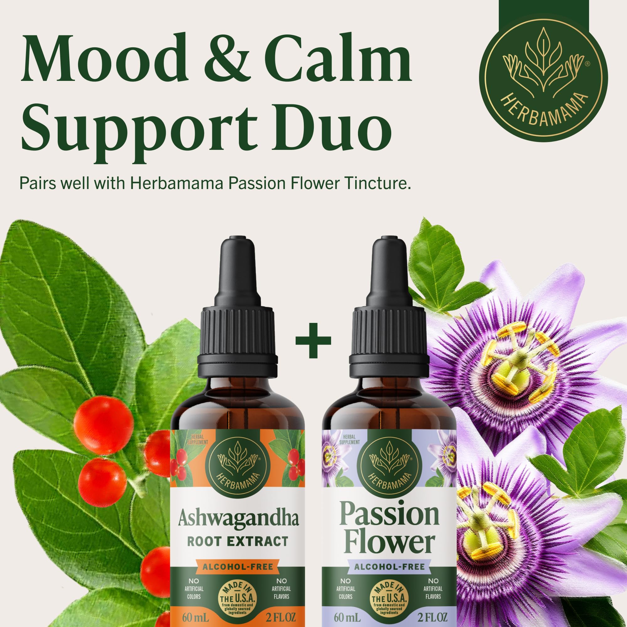 HERBAMAMA Ashwagandha Drops label close-up for trusted quality.