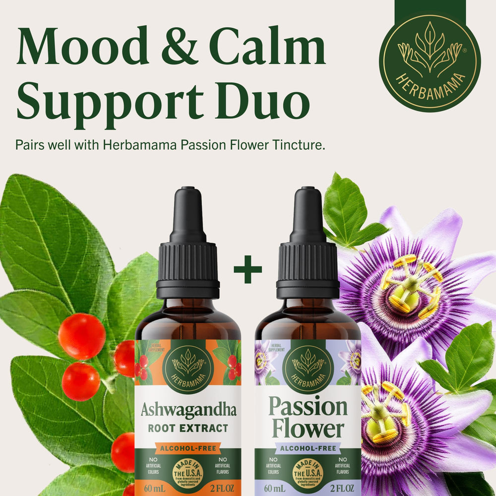 HERBAMAMA Ashwagandha Drops label close-up for trusted quality.