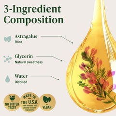 HERBAMAMA Astragalus tincture poured into glass demonstrates convenient daily use.