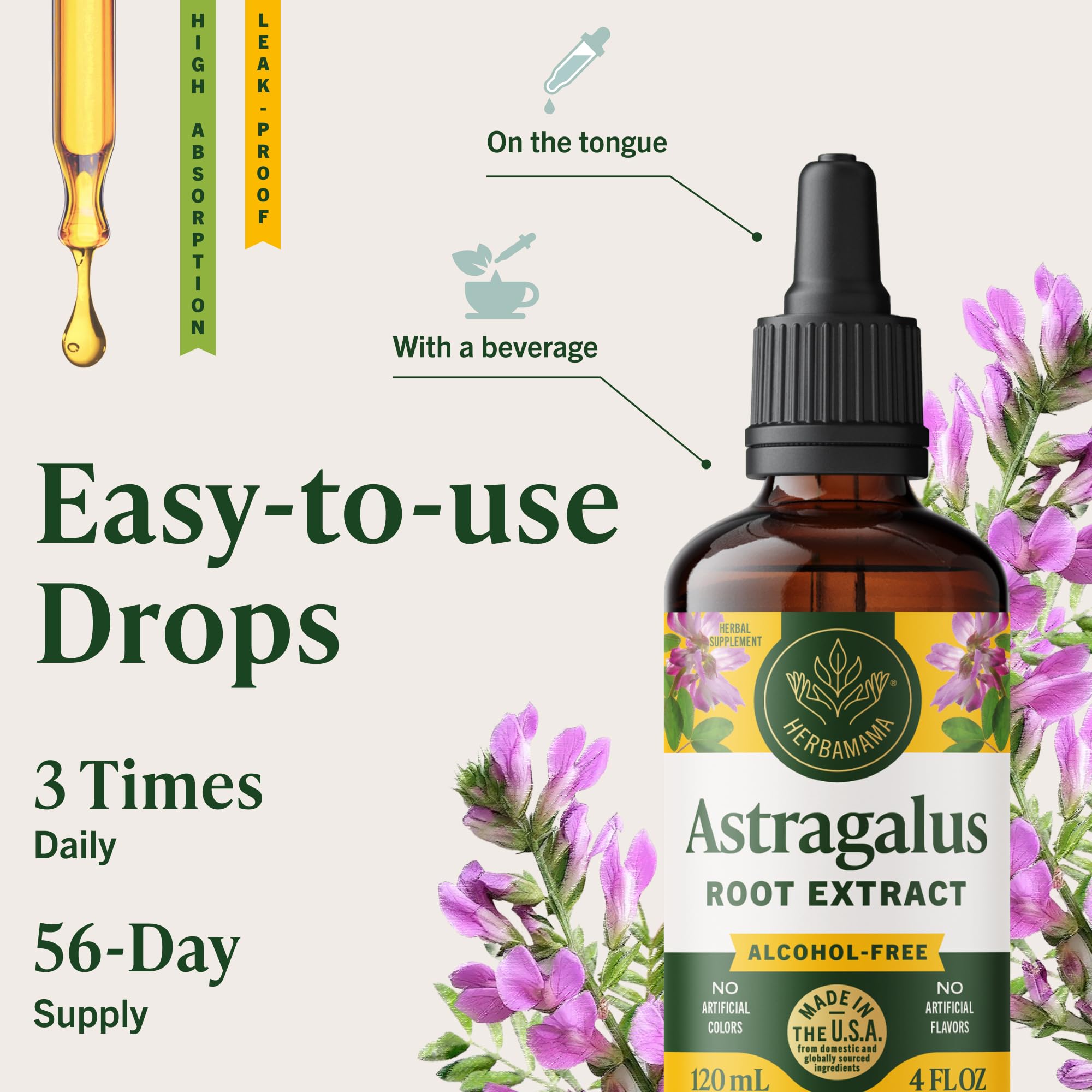 HERBAMAMA Astragalus tincture on a spoon illustrates a smooth taste and easy intake.