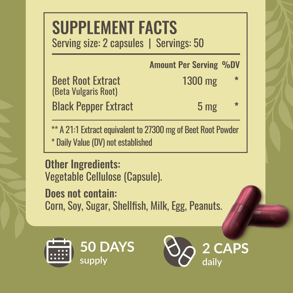 HERBAMAMA Beet Root ingredients label showing beet extract and black pepper for absorption.