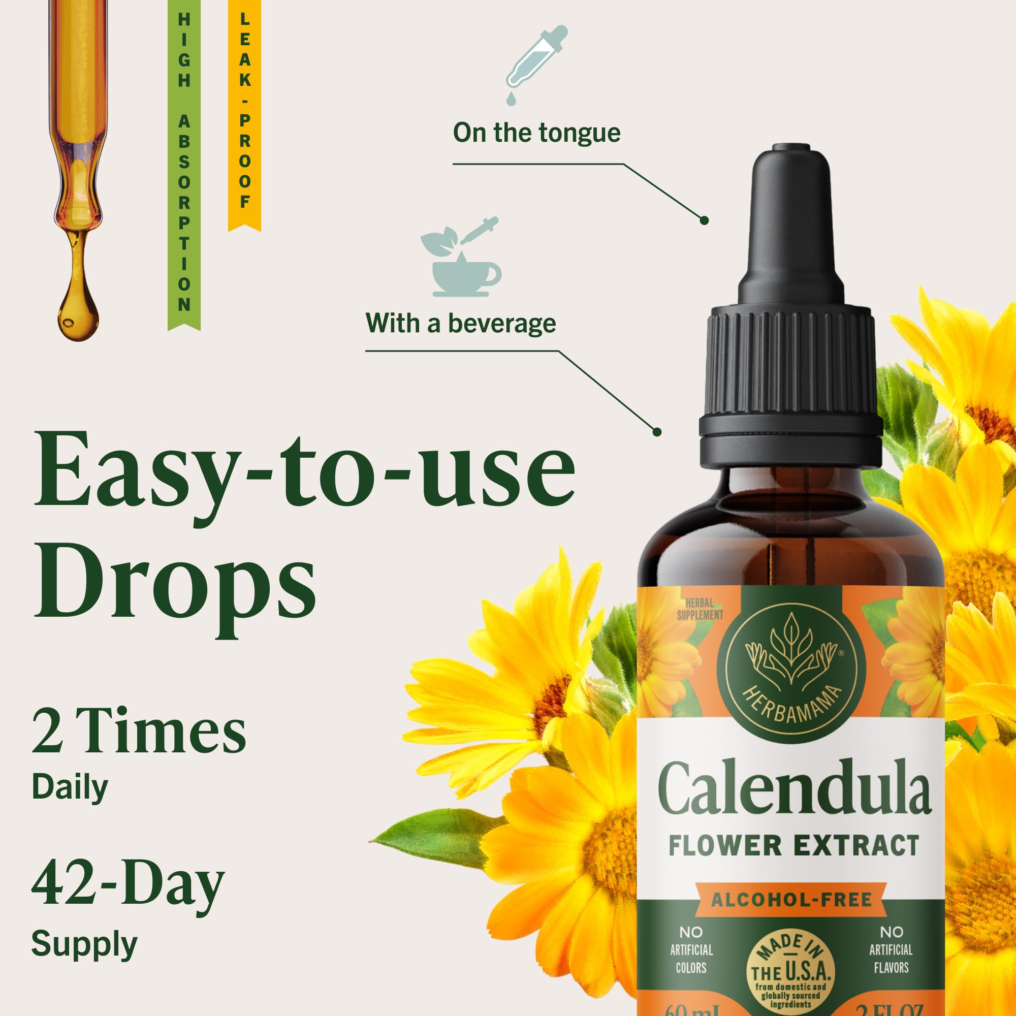 HERBAMAMA Calendula tincture added to juice for pleasant taste.