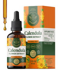 HERBAMAMA Calendula tincture bottle highlights vegan formula for gentle detox support.