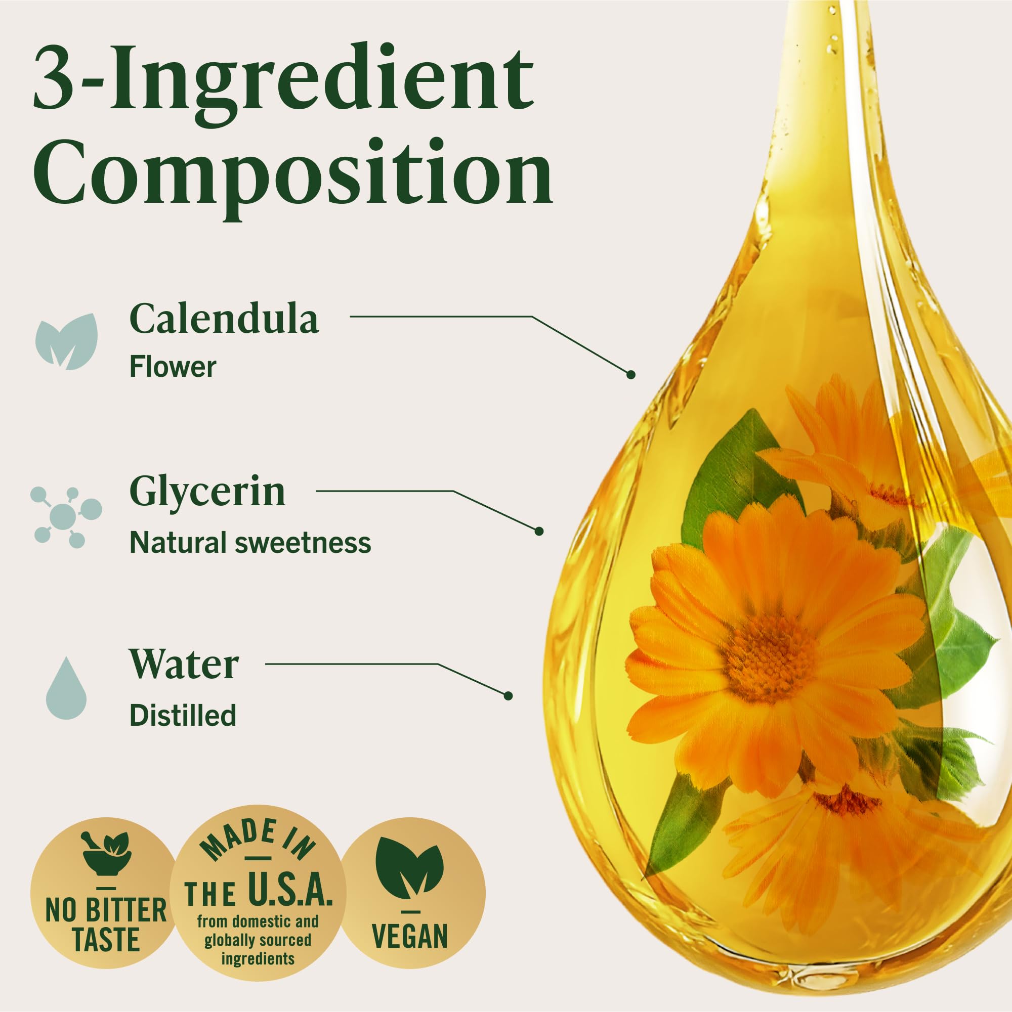 HERBAMAMA Calendula tincture label shows three-ingredient formula.