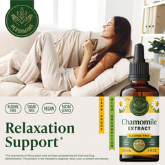 HERBAMAMA Chamomile drops pour demonstrates convenient dosing for soothing moments.