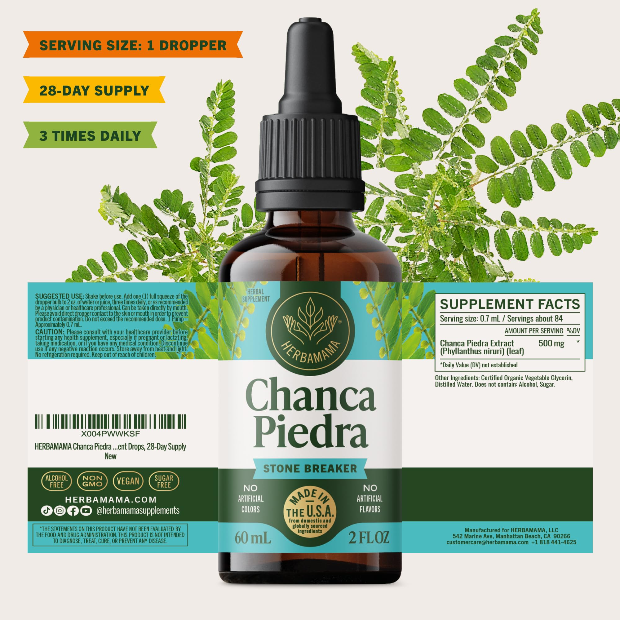 HERBAMAMA tincture 28-day supply packaging indicating monthly use