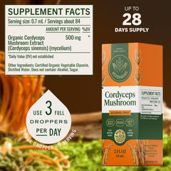 Close-up of three-ingredient formula: Cordyceps sinensis, glycerin, water.