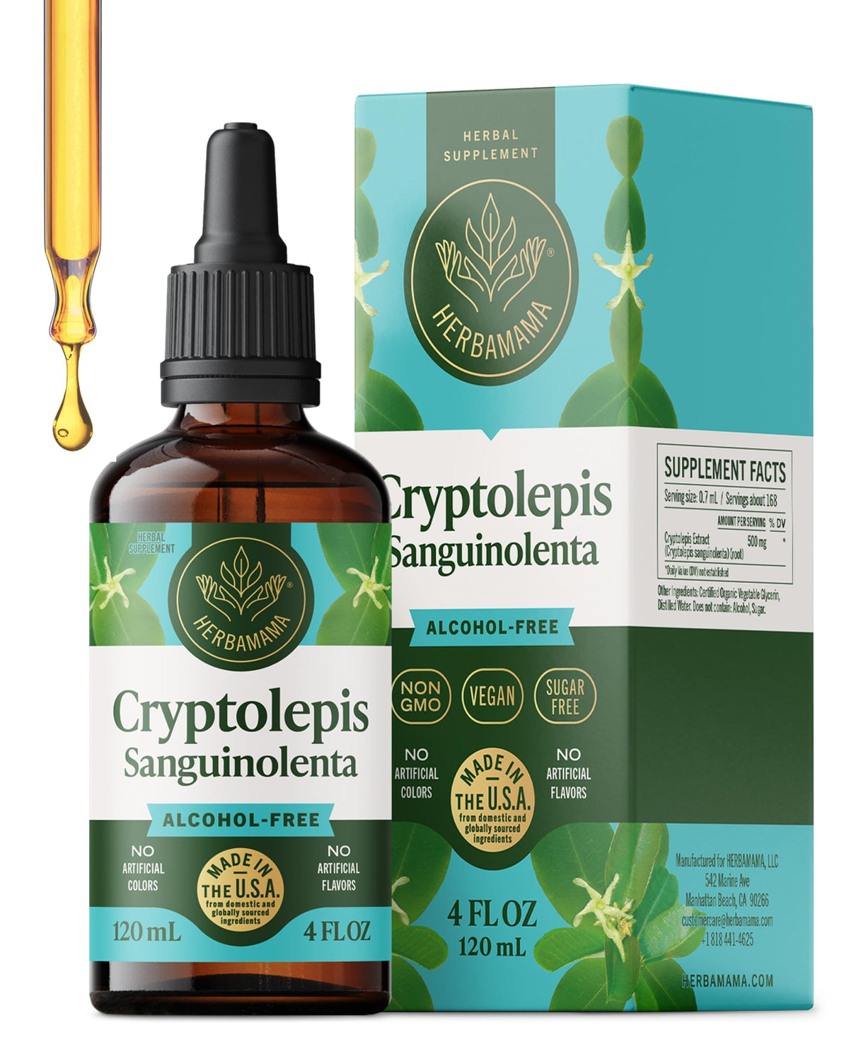 Herbamama Cryptolepis tincture bottle for vegan immune support.