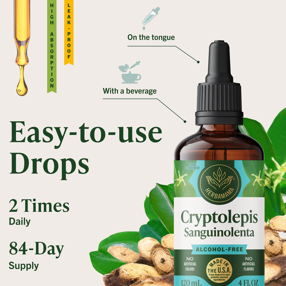 Herbamama Cryptolepis tincture ingredients glycerin and Cryptolepis root.
