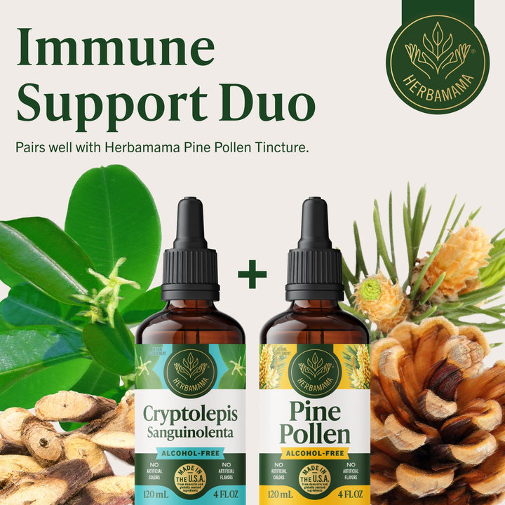Herbamama Cryptolepis tincture packaging showing vegan non-GMO formula.