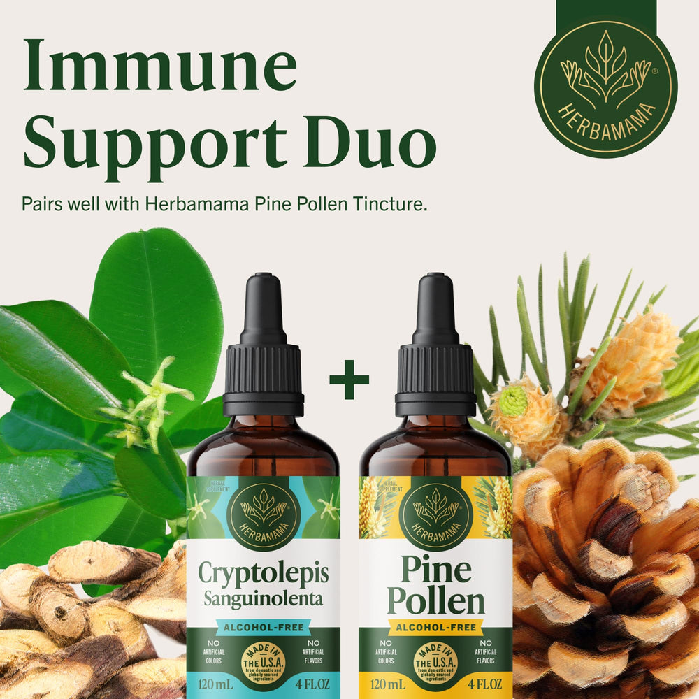 Herbamama Cryptolepis tincture packaging showing vegan non-GMO formula.