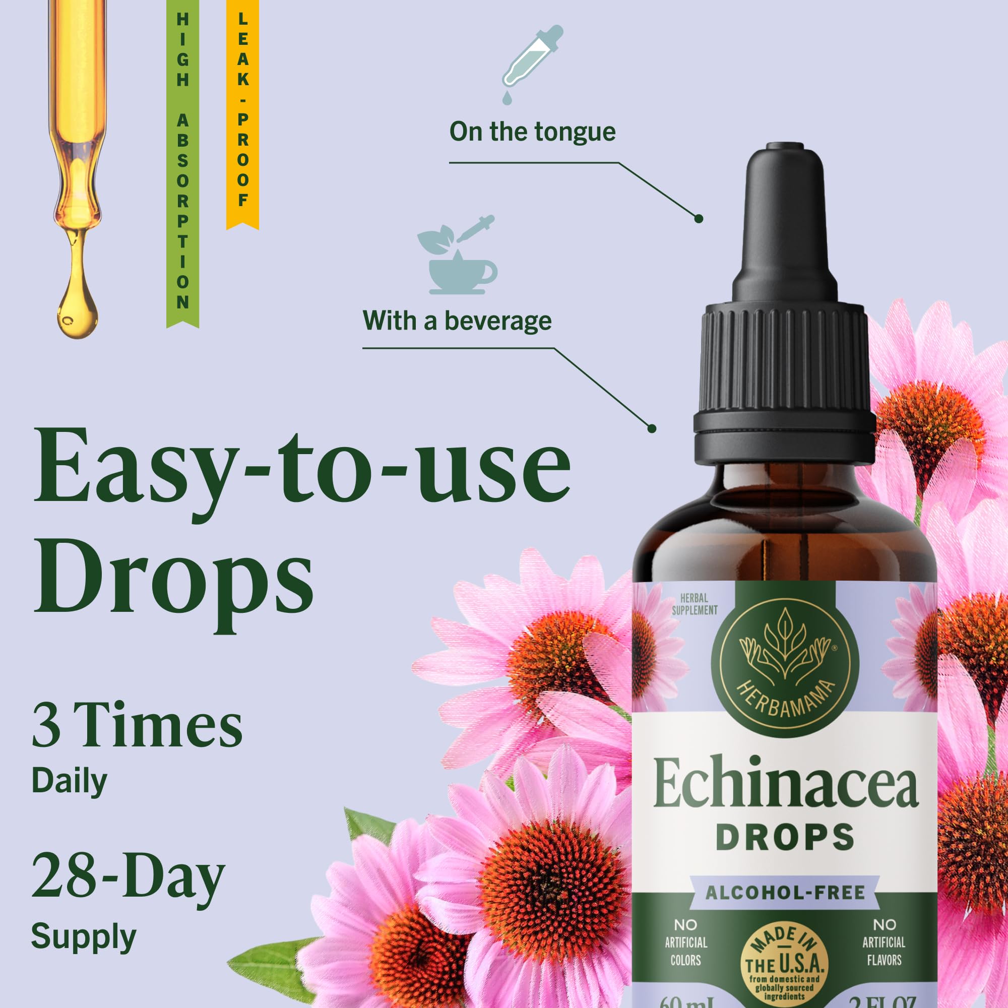 HERBAMAMA Echinacea drops ingredients: echinacea, glycerin, water