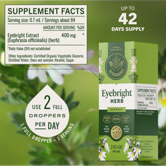 Herbamama Eyebright tincture label highlights alcohol-free, sugar-free, gentle formula.