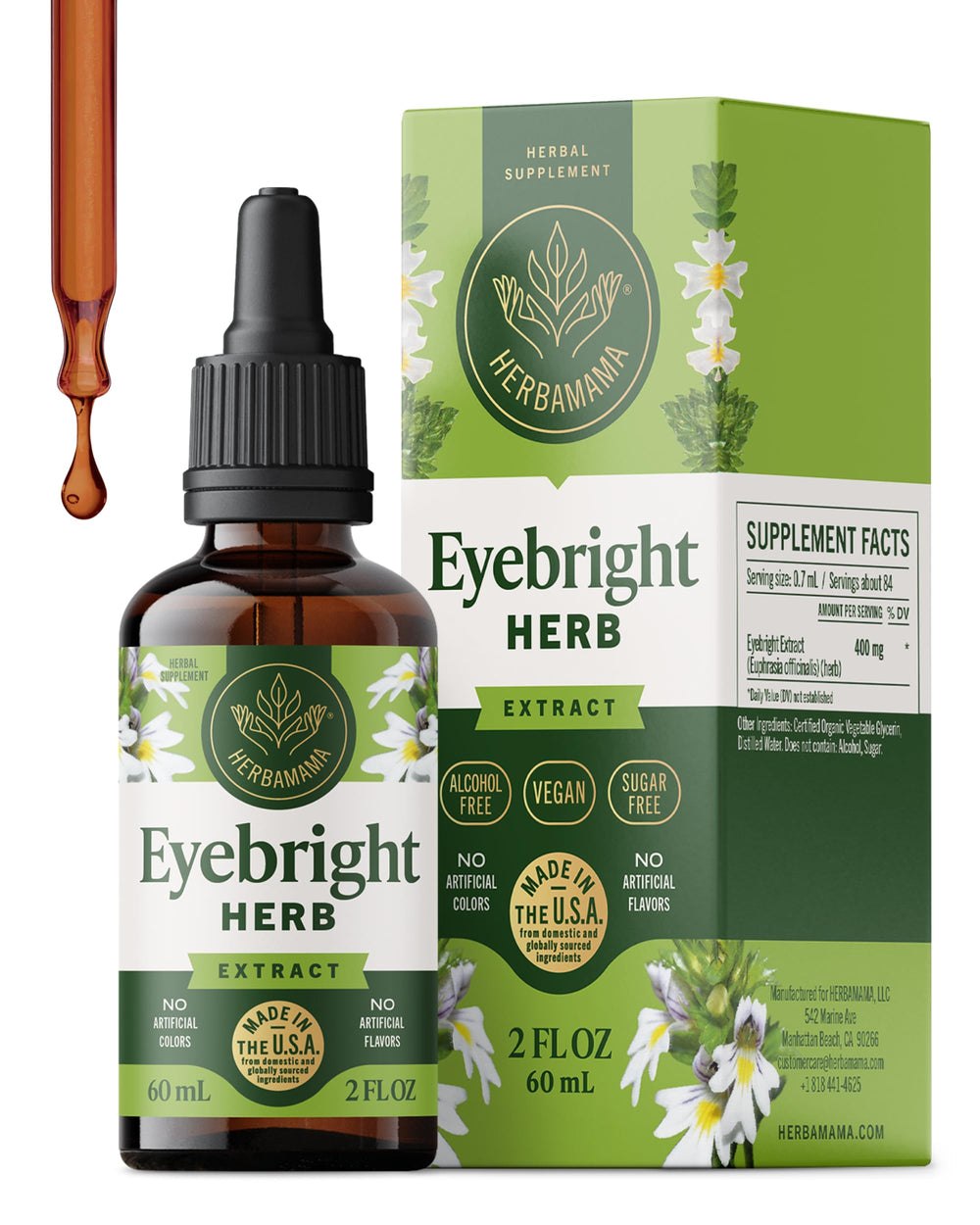 Herbamama Eyebright tincture bottle on a counter for daily eye support.