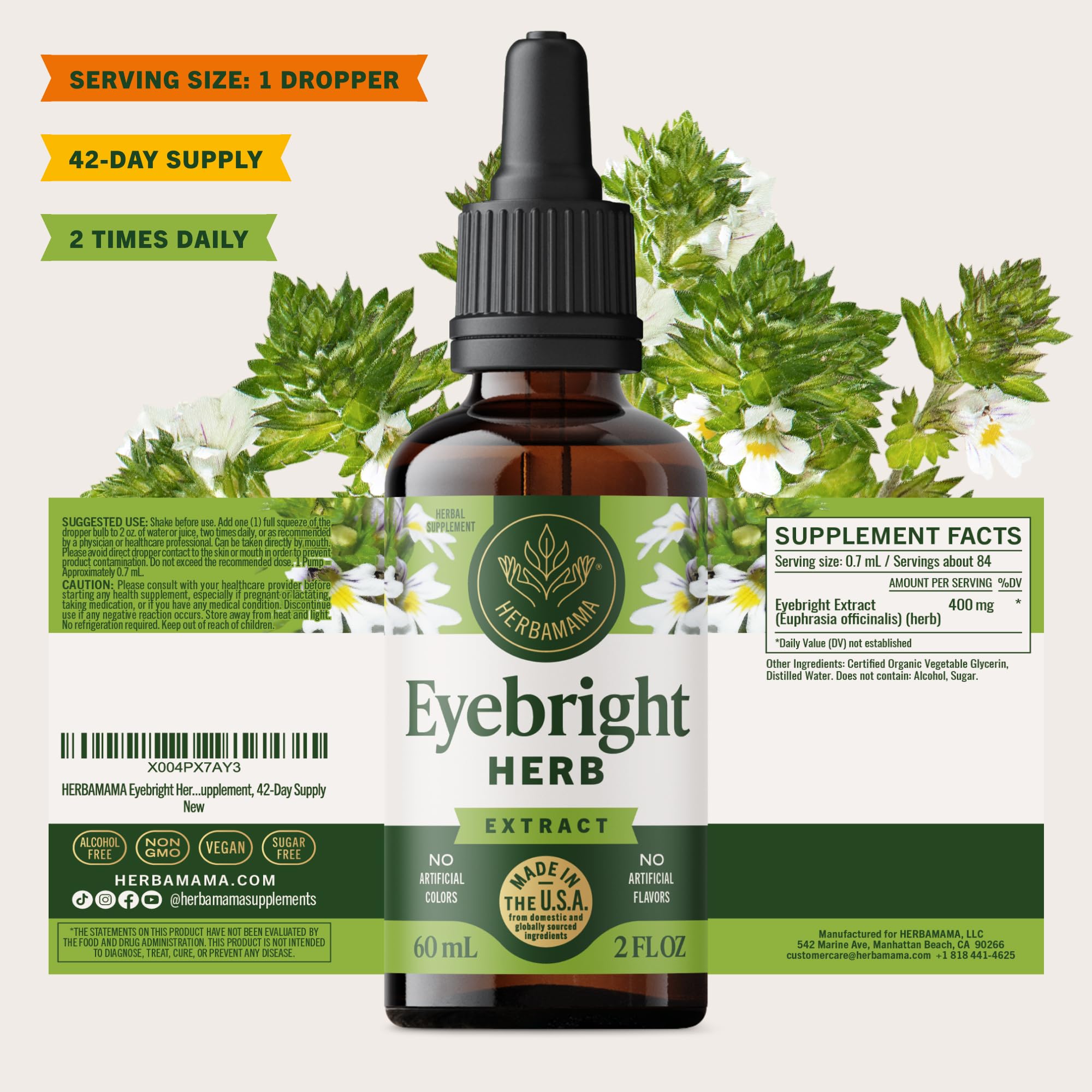 Herbamama Eyebright tincture pictured beside daily wellness items for routine use.