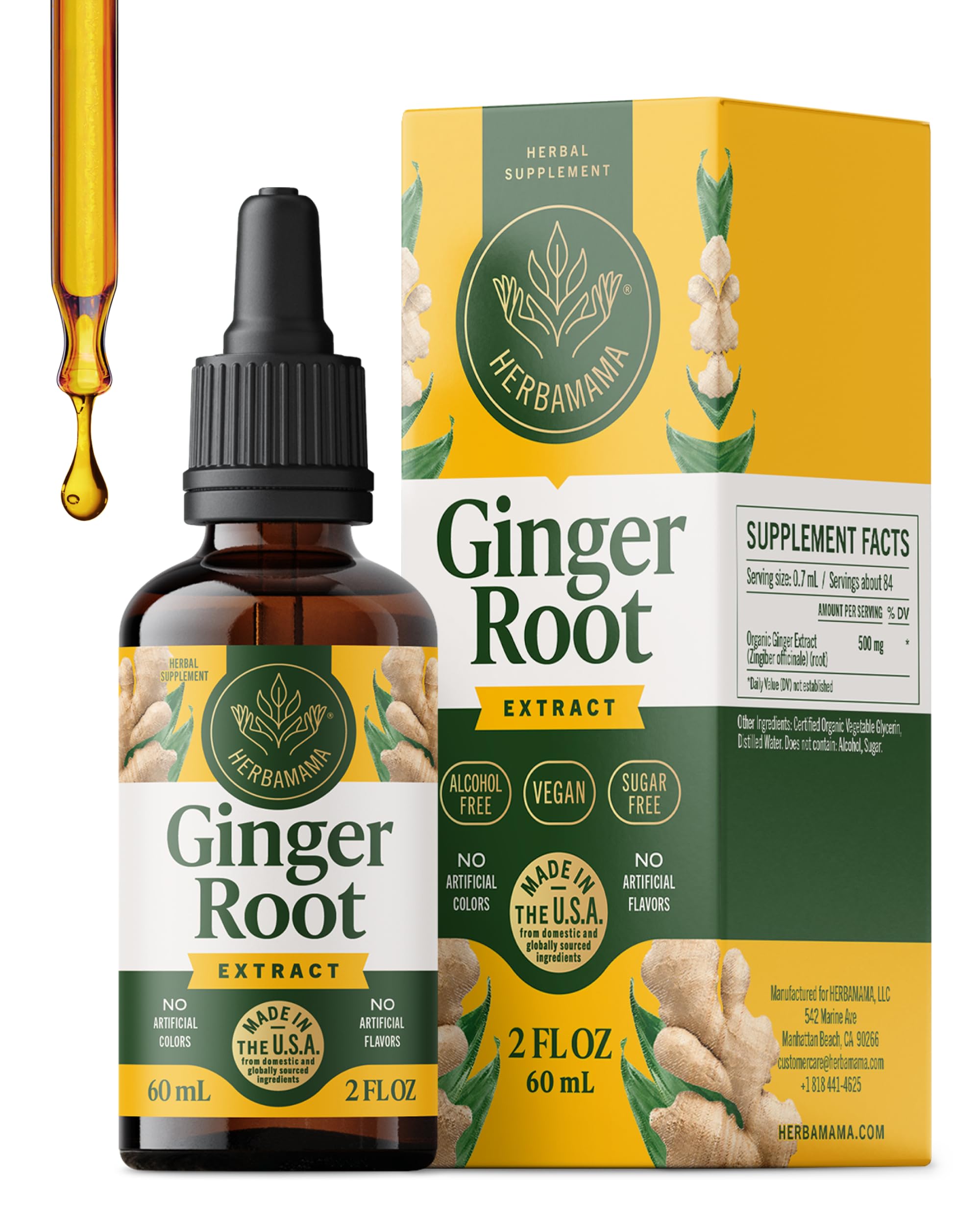 HERBAMAMA Ginger Drops bottle for daily digestive support.