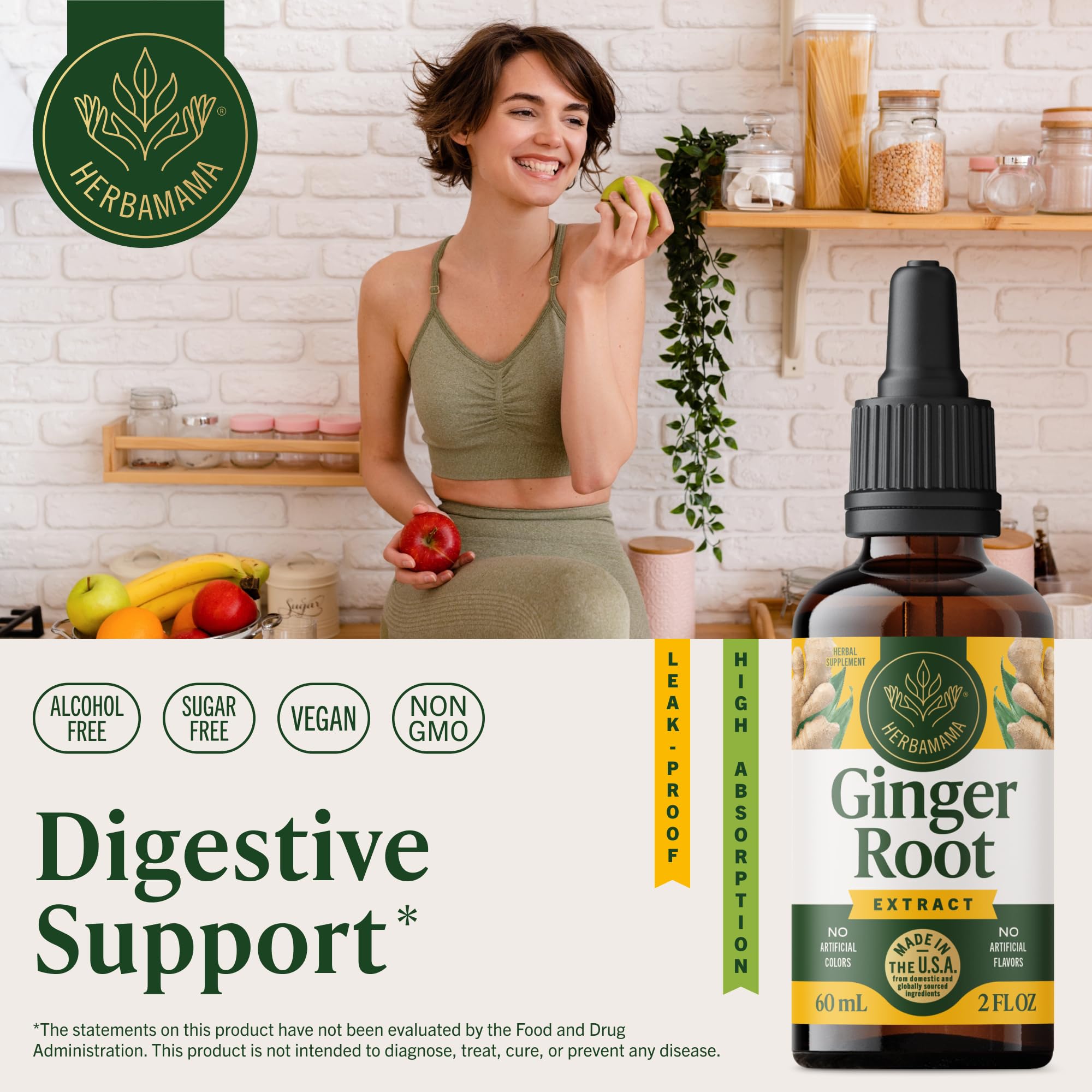 HERBAMAMA Ginger Drops dropper releasing tincture for easy use.