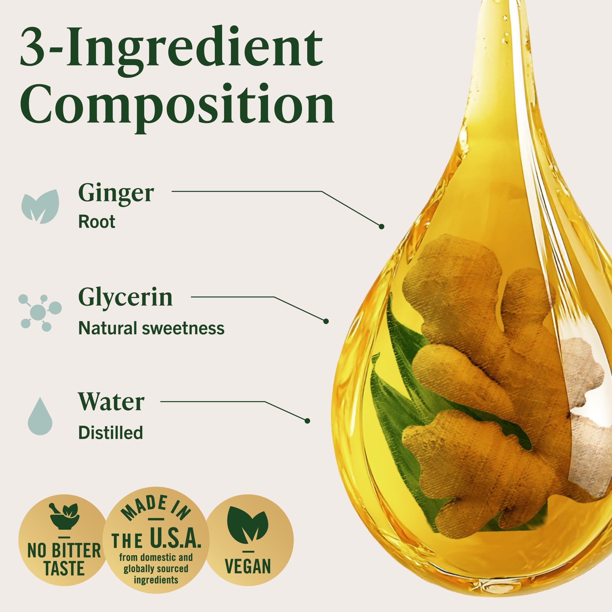 HERBAMAMA Ginger Drops ingredients highlight ginger and glycerin for vegan formula.