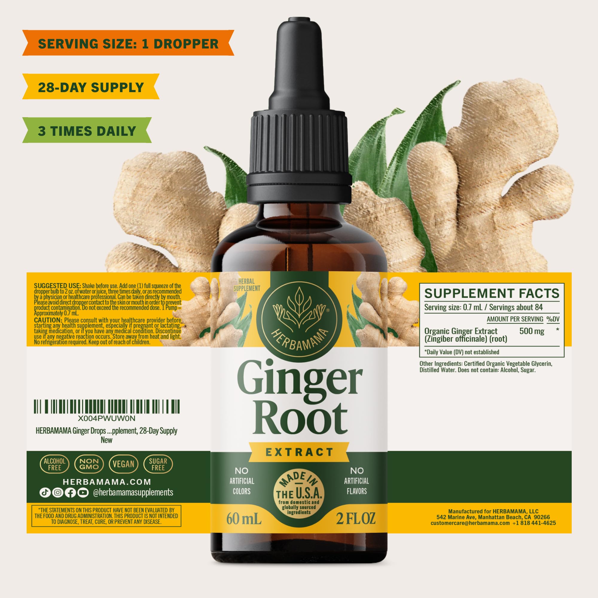 HERBAMAMA Ginger Drops on-the-go bottle ready for daily routine.