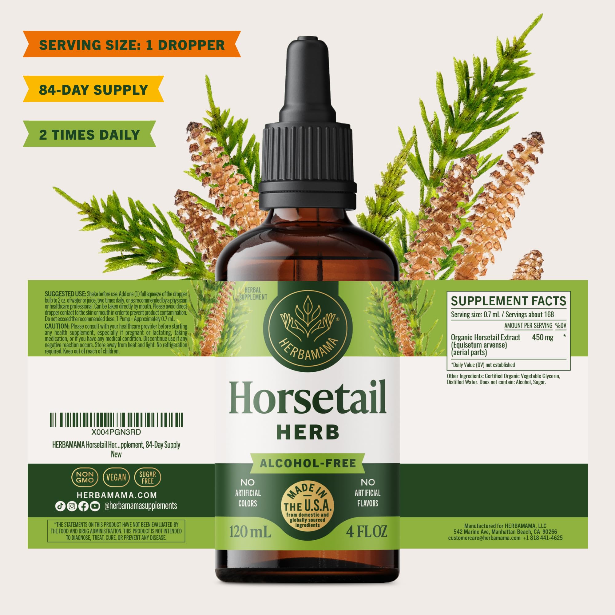 HERBAMAMA Horsetail 84-day supply visual supports long-term routine