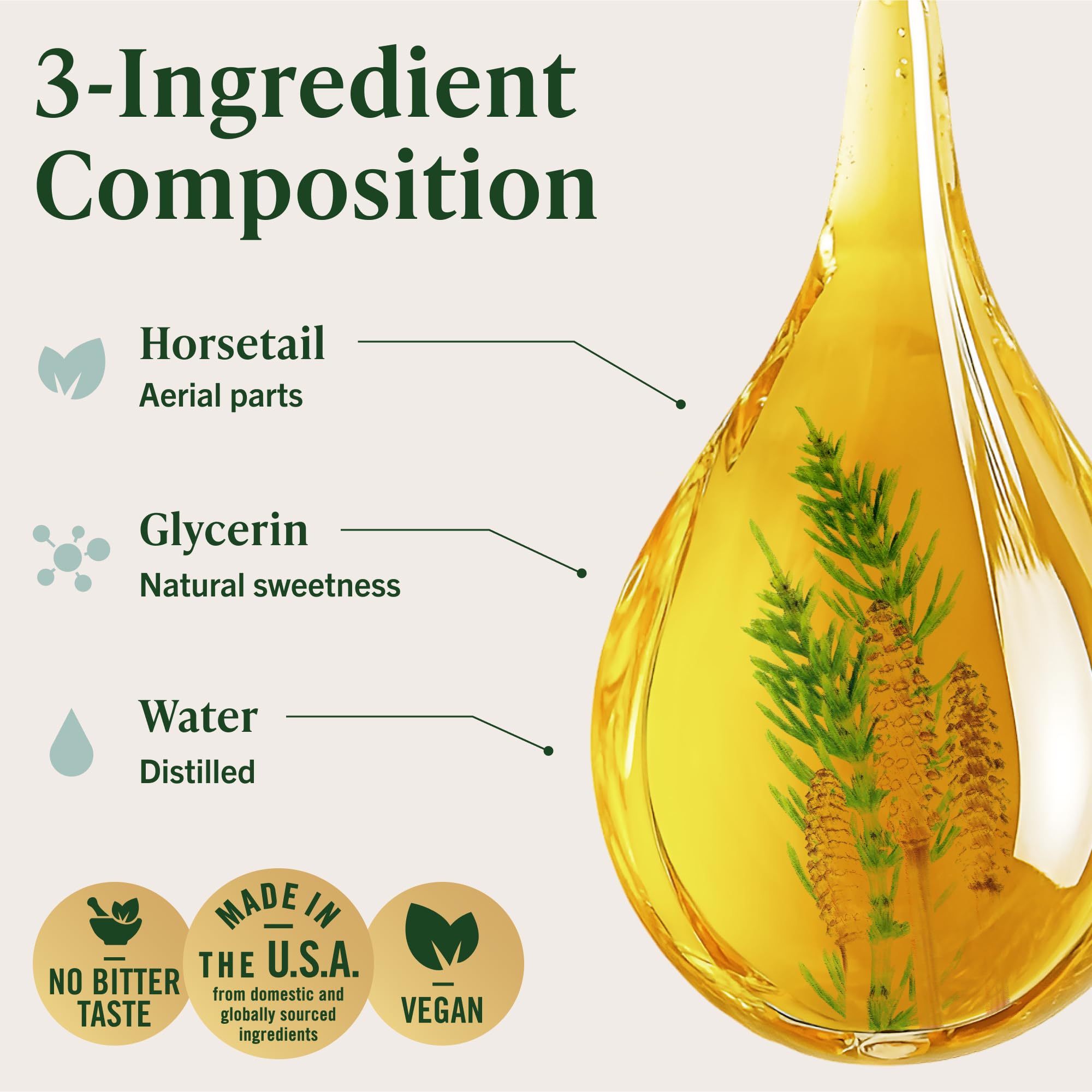 HERBAMAMA Horsetail dropper usage shows two daily servings for convenience