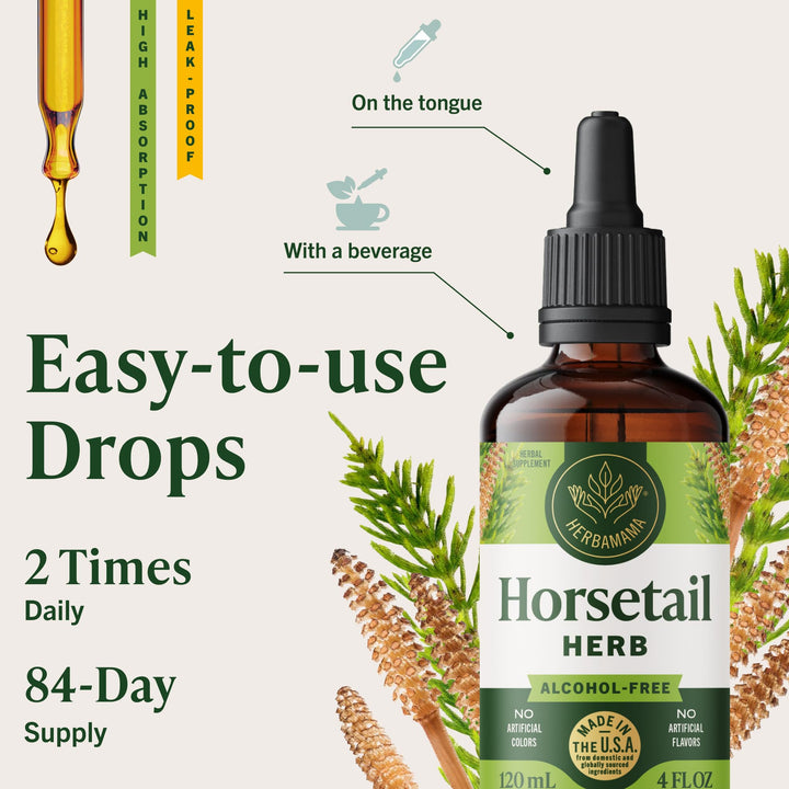 HERBAMAMA Horsetail label close-up emphasizes vegan, non-GMO promise