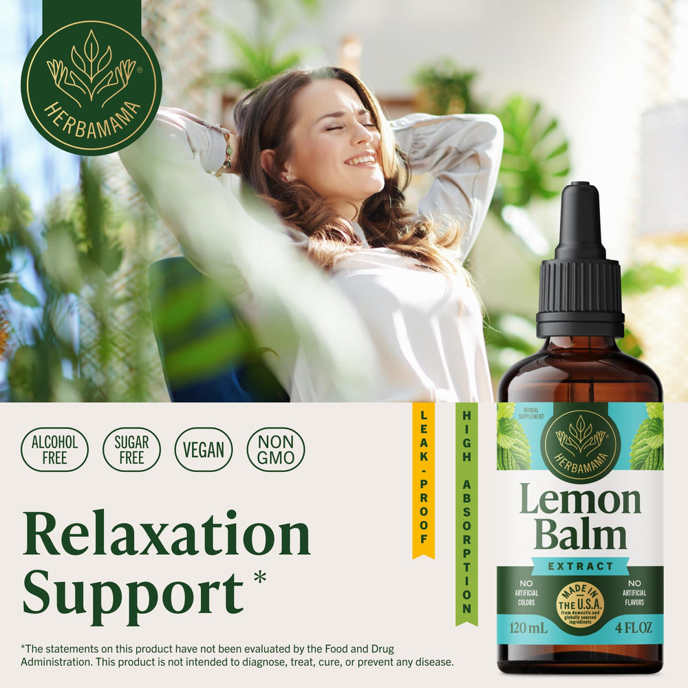 HERBAMAMA lemon balm drops glass shows easy to use calming drops