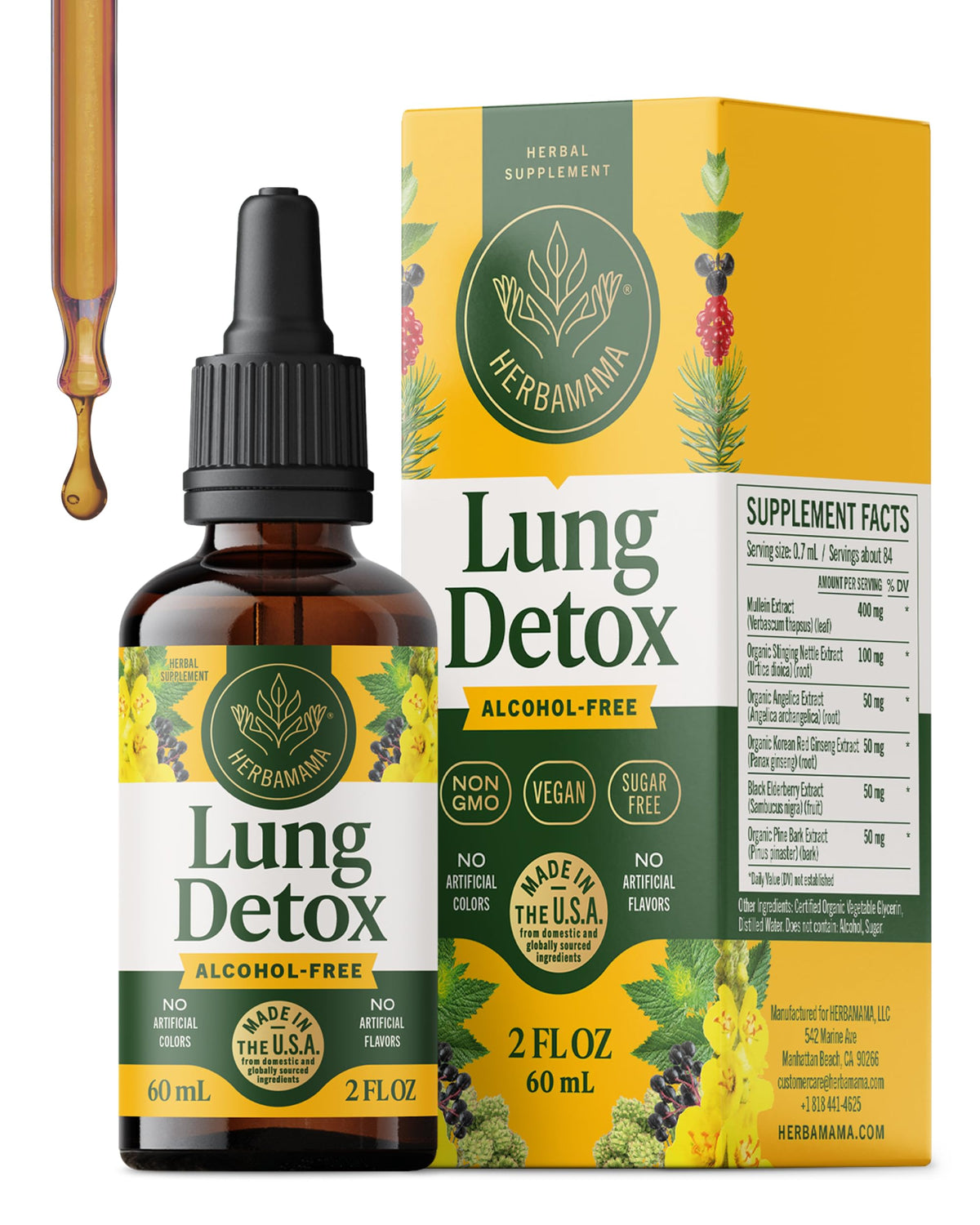 HERBAMAMA Lung Cleanse Drops bottle for daily respiratory support.