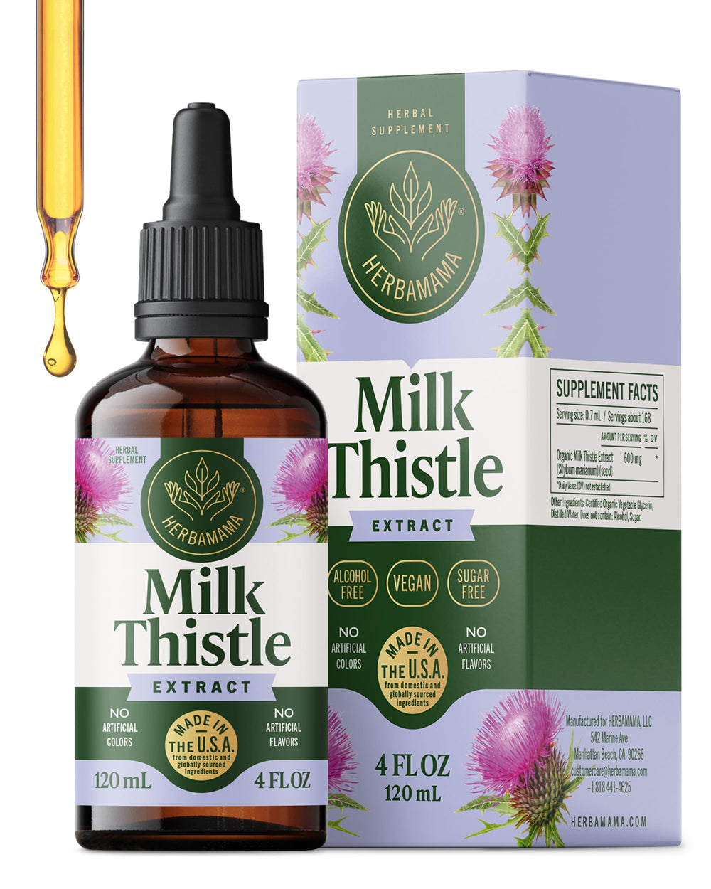 HERBAMAMA Milk Thistle bottle drops provide convenient daily liver support.