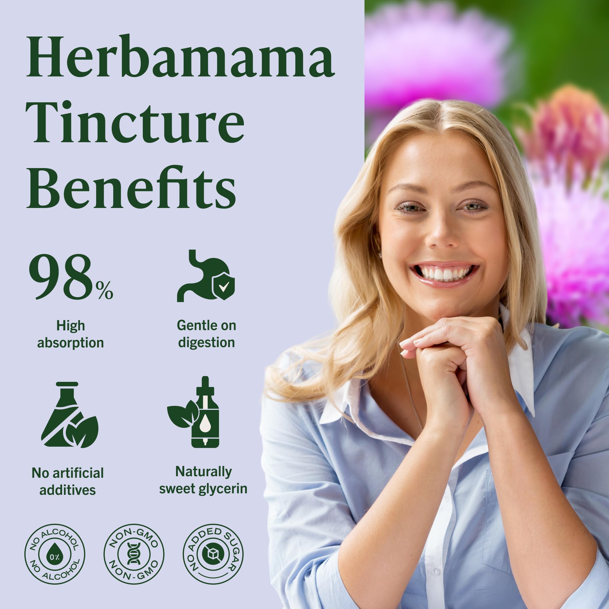 HERBAMAMA Milk Thistle vegan symbol confirms plant-based nutrition.