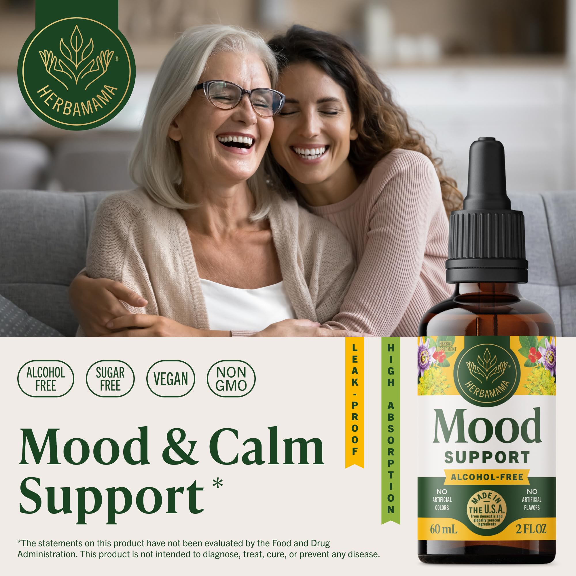 HERBAMAMA Mood Support dropper pour, easy daily dosing