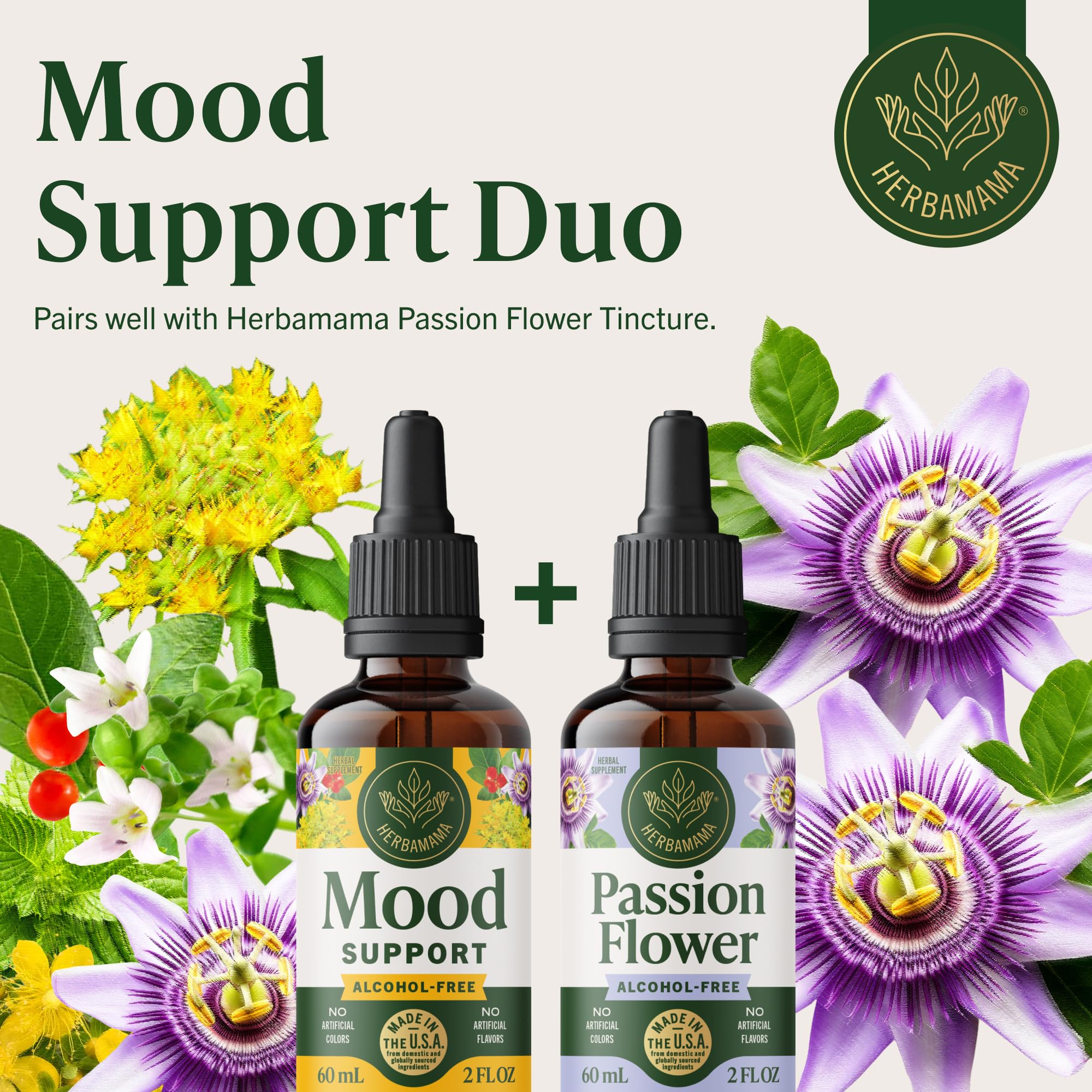 HERBAMAMA Mood Support glass with water, mix into drinks