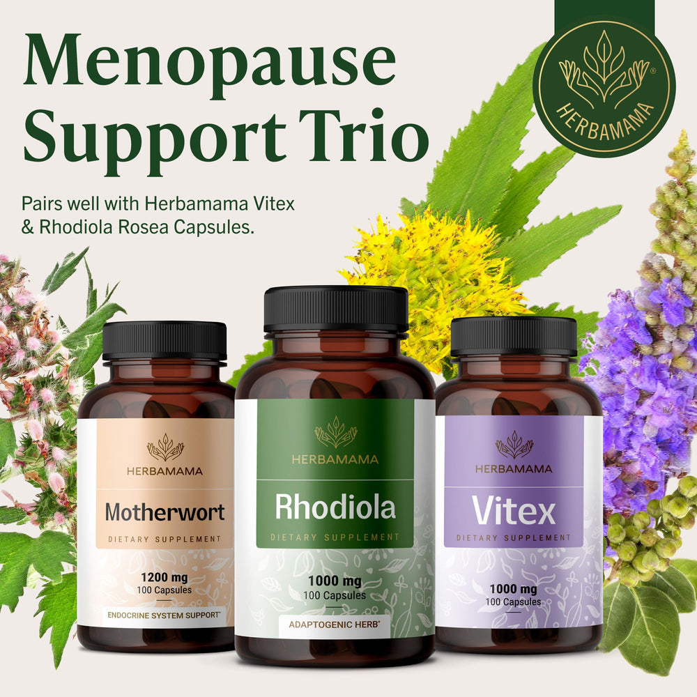 HERBAMAMA Rhodiola 50-day supply bottle ready for daily use