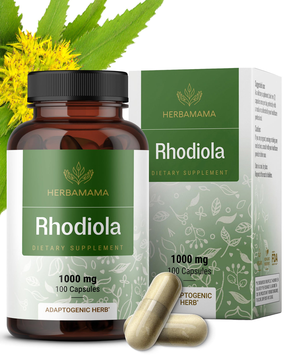 HERBAMAMA Rhodiola Rosea capsules bottle for menopause-friendly daily support