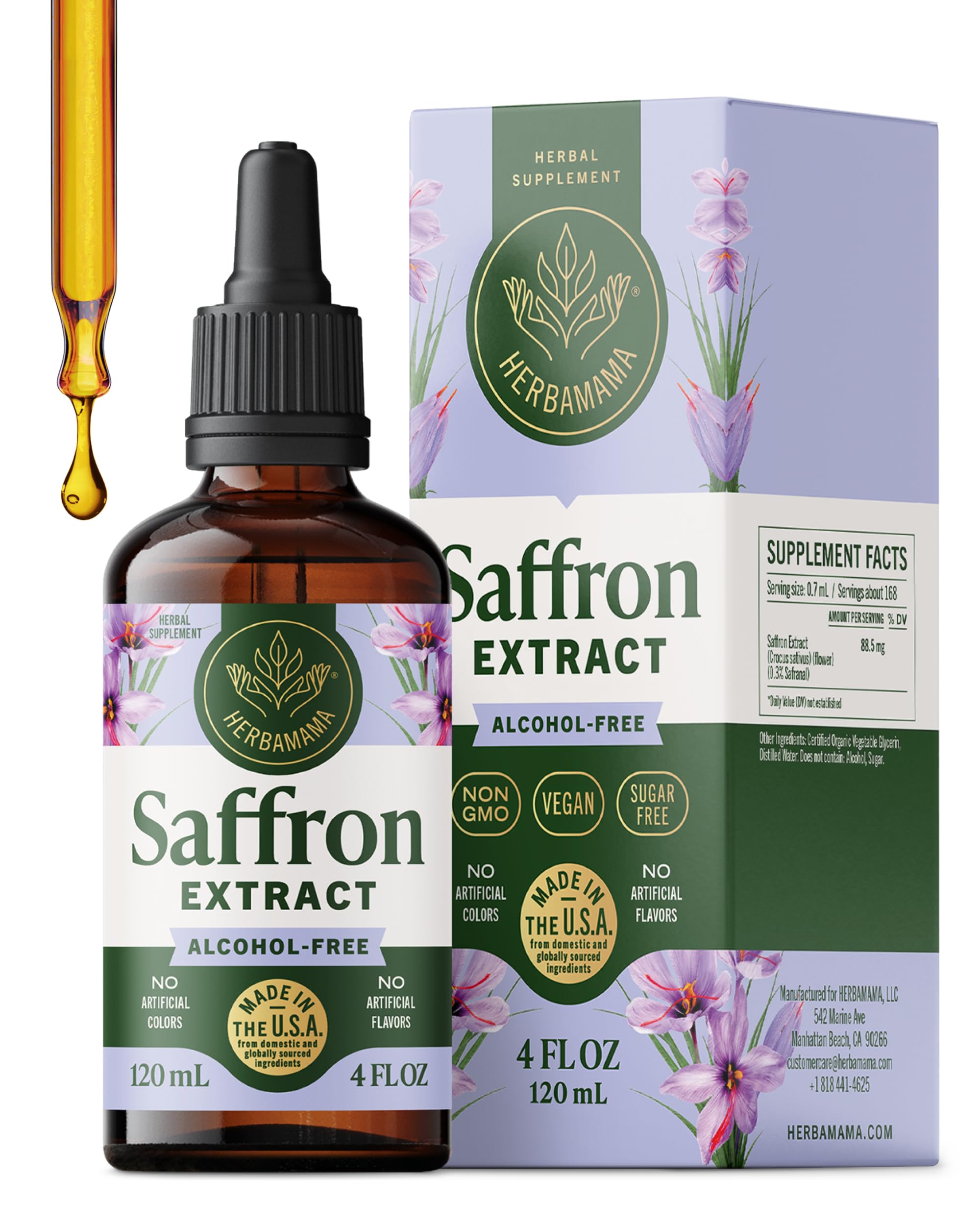 Herbamama saffron tincture bottle for mood support and daily wellness