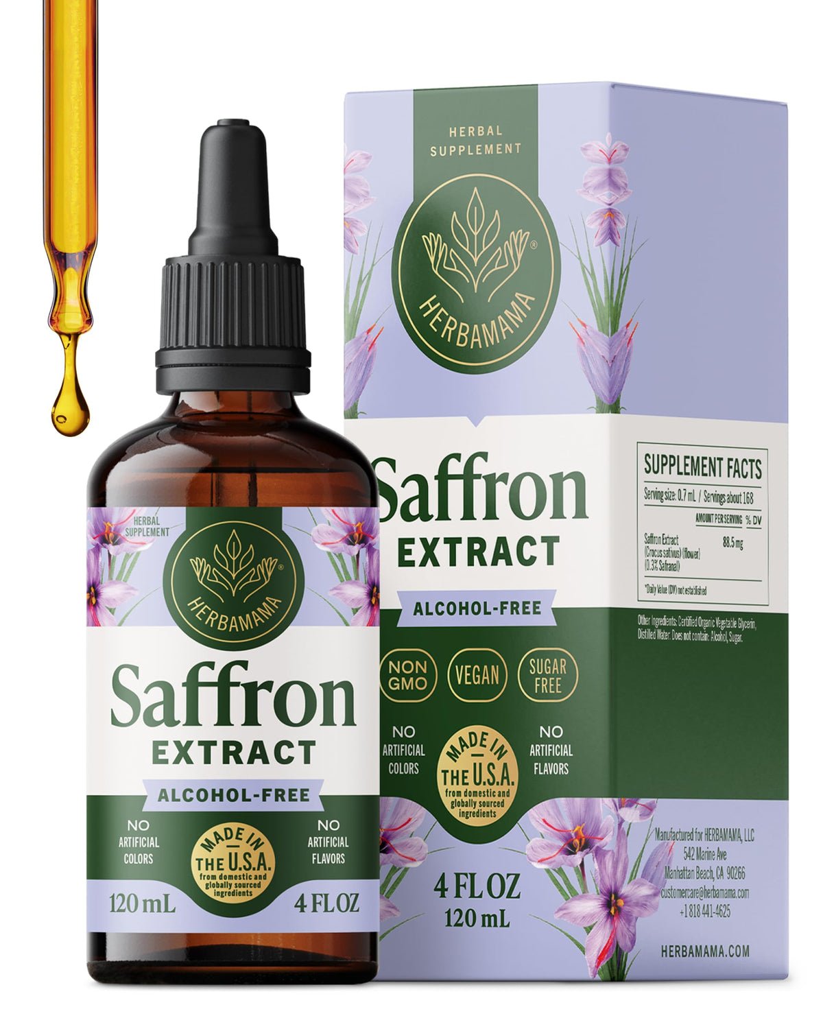 Herbamama saffron tincture bottle for mood support and daily wellness