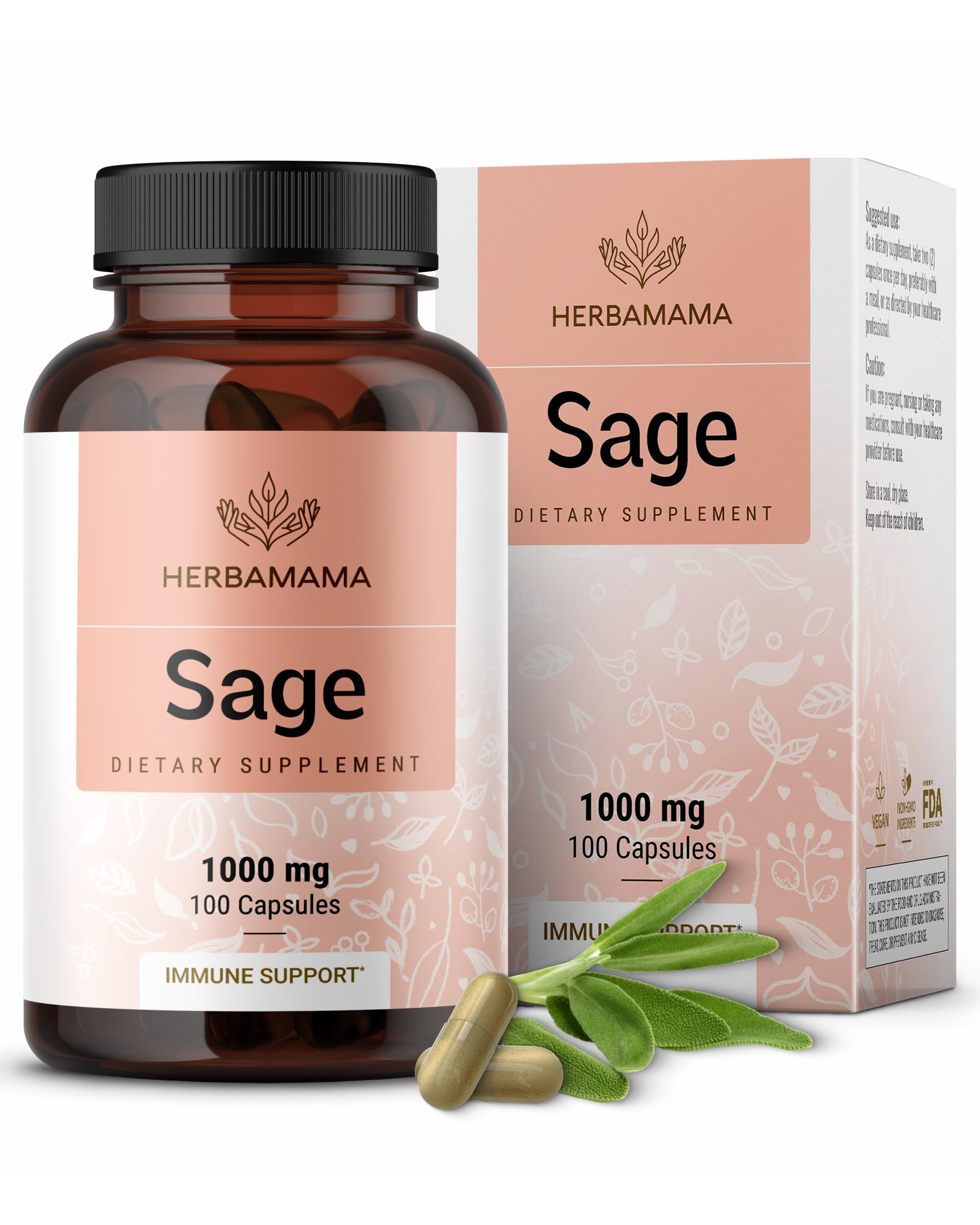 HERBAMAMA Sage capsules bottle front for daily vegan wellness and antioxidant support