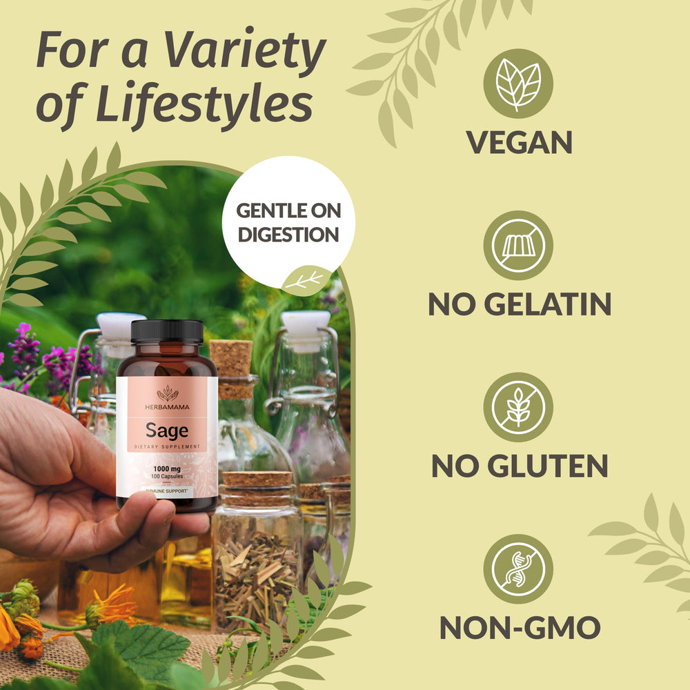 HERBAMAMA Sage capsules on-the-go for travel-friendly use