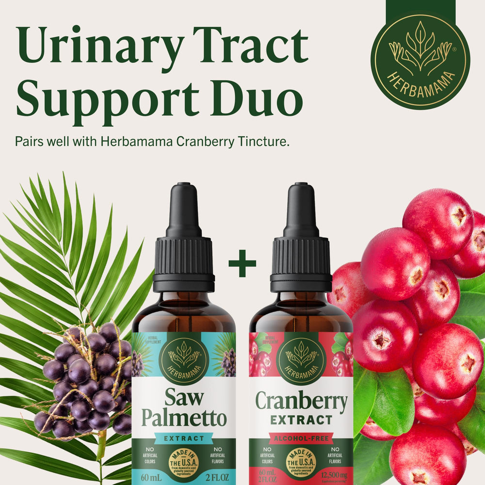 HERBAMAMA Saw Palmetto on tongue demonstrates direct under-tongue use option.